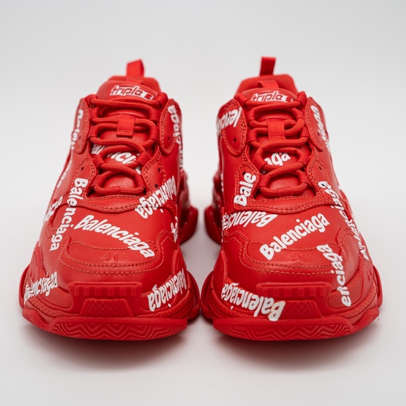 size 8 us 41eu - Balenciaga Triple S All Over Tomato Red White Allover Print - Picture 2 of 14
